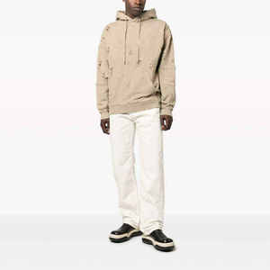 Low MOQ <b>Long</b> Sleeves Men Distressed <b>Hoodies</b> Solid Color High Street Fashion Men Distressed <b>Hoodies</b> - Product Image 6