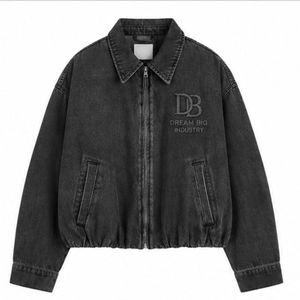 Custom Washed Solid Black Denim Hooded Jacket with Logo Embroidery Personalized Unisex <b>Zip</b> <b>up</b> Oversized Streetwear Bomber Jacket - Product Image 1