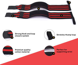 OEM Adjustable Weightlifting Wrist Wraps for Weight Lifting Strength Training with <b>Hook</b> & Loop Closure Red and <b>Black</b> Design - Product Image 3