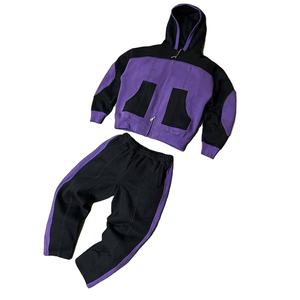 Customized Wholesale Men's Two Tone Color Block Tracksuit Casual <b>Oversized</b> 100% Cotton <b>Fleece</b> Boxy <b>Hoodie</b> and Baggy Jogger Set - Product Image 1