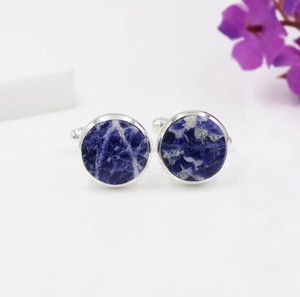 Gemelos de Sodalita con Corte Brillante y Engaste de Bisel, Plata de Ley 925, Gema de Lujo, 10 Gramos, Regalo para Hombre, Novio, Padrino de Boda, Novio, Mejor Amigo - Product Image 2
