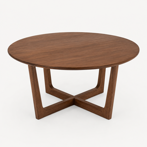 Traditional <b>Round</b> <b>Wooden</b> <b>Coffee</b> <b>Table</b> with Natural Grain Finish Sturdy Cross Base for Living Room Home Decor Furniture Antique - Product Image 4