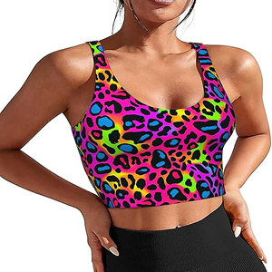 Sujetadores deportivos para mujer, ligeros, transpirables, elásticos en cuatro direcciones, con estampado de leopardo, sin costuras, con sujetador incorporado, camisetas sin mangas largas sin aros - Product Image 1