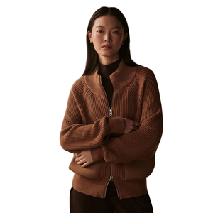 Chaqueta de punto con cremallera para mujer, con textura, cierre frontal con cremallera, manga larga, informal, con bolsillos, para uso diario - Product Image 3