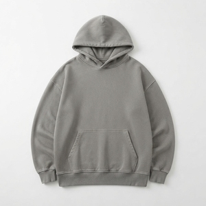 Sweat-shirt à capuche gris pour homme, pull en coton French Terry, coupe classique, poche kangourou, logo imprimé vertical, streetwear décontracté - Product Image 2