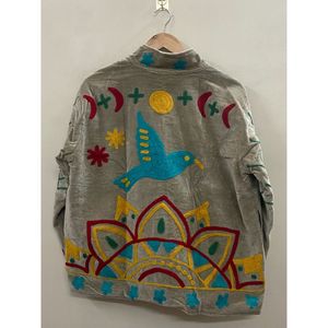 Hand Embroidered 100% Cotton <b>Velvet</b> <b>Jacket</b> <b>Women</b> Mandarin Collar Full Sleeve Floral Pattern Spring Bohemian Style Coat - Product Image 5