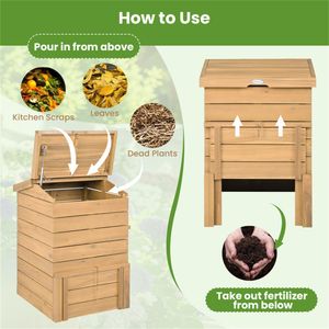 Composteur en bois massif de 33 pouces de haut avec accès facile par le haut et par le bas, aérateurs élégants pour les déchets de jardin, composteur décoratif - Product Image 6