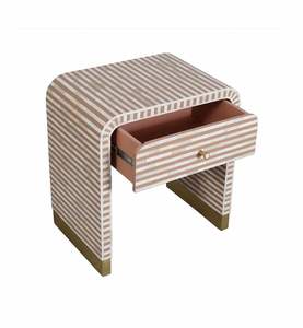 Mueble de Madera Hecho a Mano con Incrustaciones de Hueso Decorativas, Mesita de Noche con Cajón Lateral y Patrón Artesanal Tradicional - Product Image 1