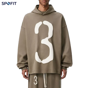 เสื้อฮู้ดโอเวอร์ไซส์ผู้ชาย SPOFIT ผ้าฝ้ายถักน้ำหนัก 320 กรัม ระบายอากาศได้ดี พิมพ์ลายตัวเลข 3 ด้านหน้า สไตล์ฤดูใบไม้ร่วง - Product Image 1
