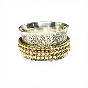 Bague tournante artisanale en argent sterling 925 de haute qualité, sertie de trois tons, classique, pour mariage, fête, fiançailles, cadeau - Product Image 1