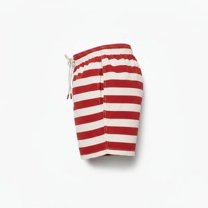 <b>Red</b> White Striped High Waist Front Logo Knitted Spandex/Polyester Breathable Comfortable Customizable <b>Men's</b> Drawstring <b>Shorts</b> - Product Image 3