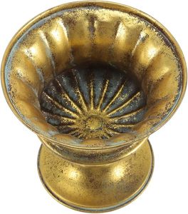 Vase compotier en métal doré vieilli, style antique, urne sur piédestal, calice décoratif cannelé avec finition verdigris, jardinière - Product Image 2