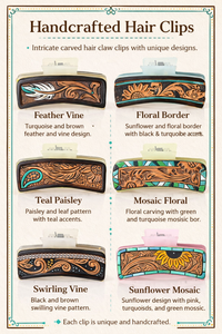 Pinza de Pelo Artesanal de Metal y Tela con Diseño Floral Vintage e Incrustaciones de Turquesa, Accesorio Boho para Mujeres y Niñas - Product Image 6