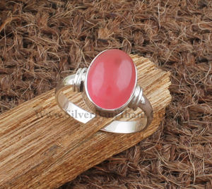 925 Sterling <b>Silver</b> Bezel Setting Pink Jade Handmade Classic <b>Boho</b> Dainty Solitaire Wedding <b>Ring</b> Certified Jaipur Women's - Product Image 6