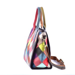 Ando <b>Bag</b> Genuine Cowhide Leather Tote <b>Bag</b> for Women Multicolor Diamond <b>Patchwork</b> Shoulder Crossbody Handbag - Product Image 2