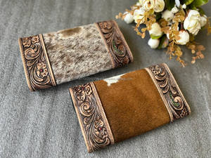 New Western Style Real Tooled Cowhide Leather Clutch Women Designed Clutch Hot Selling Tooled Leather Unique <b>Phone</b> Case Wallets - Product Image 5