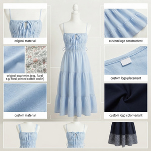 Light Blue Spaghetti Strap Maxi <b>Dress</b> <b>Elastic</b> <b>Waist</b> Tiered A-Line Casual Summer Cotton Woven Solid Color Regular Eco-Friendly - Product Image 5