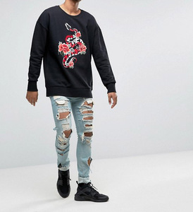 <b>Men's</b> Oversized Crew Neck Sweatshirt Printed Snake Floral Pattern Casual <b>Pullover</b> Black Long Sleeve Knitted Cotton Autumn Wear - Product Image 2
