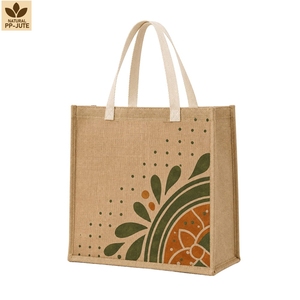 Sac fourre-tout en jute laminé à imprimé botanique personnalisé 36x40x15 cm avec poignées en coton, vente en gros, OEM, marque privée, fournisseur exportateur - Product Image 1