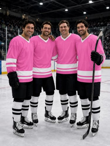 Pink V-Neck Ice Hockey Jersey Full Sleeve Striped Breathable Polyester Adult Unisex Regular Fit Pullover <b>Sport</b> <b>Apparel</b> - Product Image 5