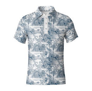 Camisa polo de golf para hombre a la moda con cremallera de botones y estampado de naturaleza tropical, polo ligero de manga corta para campo de golf - Product Image 1