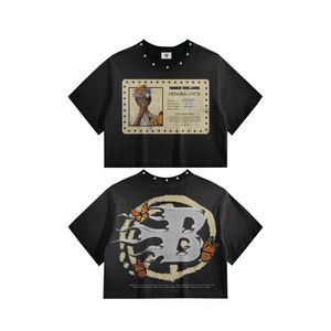 Camiseta Negra Oversize de Streetwear para Hombre, Marca B, Manga Corta, Estampado Gráfico, Cuello Redondo, Poliéster, Estilo Casual Hip Hop - Product Image 3
