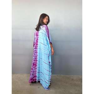 Vestido Largo de Verano para Mujer, Estilo Kaftan, Cuello en V, Holgado, Estampado Batik, Teñido con Técnica Tie Dye, para Vacaciones - Product Image 4