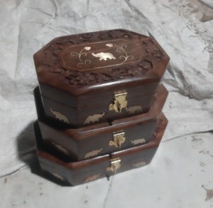 Hand-<b>carved</b> Eco-Friendly Teak <b>Boxes</b> with Brass Inlay Detailing for Elegant Home Decor and Gift Storage - Product Image 5