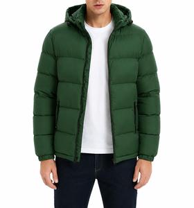 Veste matelassée à capuche en toile verte pour homme avec fermeture éclair à logo sur le devant, imperméable, coupe-vent, rembourrage en polyester, vêtements décontractés d'hiver - Product Image 1