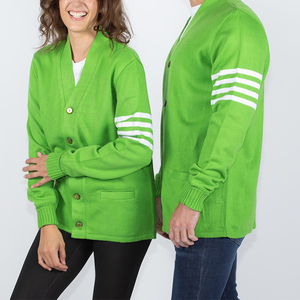 Cardigan en tricot vert à rayures blanches, col en V, en molleton de coton épais, pull léger à séchage rapide pour hommes et femmes, style collage - Product Image 2