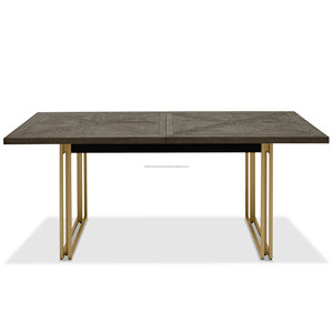 Ensemble de salle à manger moderne avec table en bois et chaises rembourrées noires, base en métal doré pour meubles de maison - Product Image 3