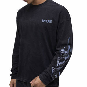 T-shirt homme à manches longues en coton épais avec logo sur la poitrine et impression sur la manche, marque privée, vente en gros - Product Image 1