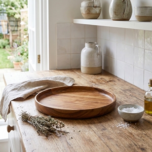 Plateau rond en bois de Suar de qualité alimentaire, brun clair, moyen, vingt-neuf centimètres, pour servir des boissons, le petit-déjeuner et la décoration de table à la maison - Product Image 4