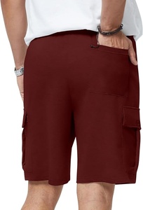 Shorts cargo pour homme, couleur bordeaux, avec cordon de serrage, taille mi-haute, décontractés, respirants, poches tissées, à carreaux, polyester/coton, séchage rapide - Product Image 2