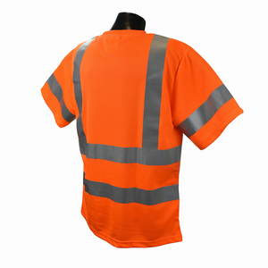 Camisa de Trabajo Transpirable de Manga Corta con Cuello Alto Reflectante Naranja para Hombre, Ropa de Trabajo Informal de Verano, 100% Poliéster - Product Image 2