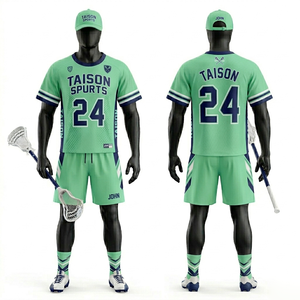 Uniforme de Lacrosse para Hombre, 160GSM, Malla de Poliéster Transpirable, Diseño de Paneles Verde Menta y Azul Marino, Sublimación, Logotipo Personalizado, Conjunto de Uniforme de Lacrosse - Product Image 1