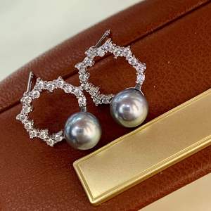 Boucles d'oreilles en argent S925 avec perles d'eau douce rondes de 6-7 mm, lumière forte, blanc, presque sans défaut, lettres pendantes pour femmes, pour bricolage - Product Image 5