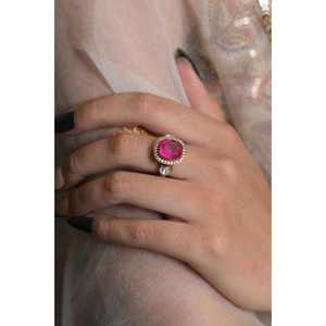 Anillos de Plata de Ley 925 Chapados en Oro Súper Ligeros con Piedras Kundan Rosas, de Moda y Gran Venta - Product Image 1