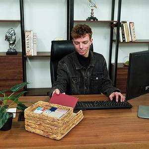 Panier de rangement tressé en jacinthe d'eau pour table ou bureau, fait main, écologique, vente en gros, fabriqué au Vietnam - Product Image 6