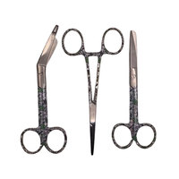 Ciseaux à pansements manuels à motif floral vert, réutilisables, lot de 3 pièces, pour traumatologie et soins infirmiers