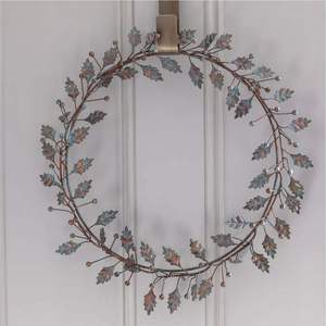 Rustic Metal Oak Leaf Wreath Handmade Iron Foliage Garland Verde Brass Front Door <b>Sign</b> Cottagecore Wall Decor - Product Image 3
