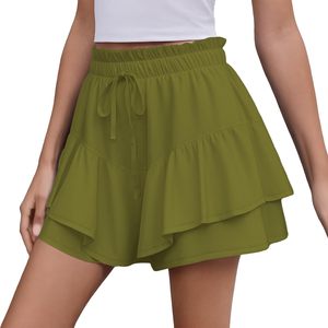 Womens <b>Shorts</b> Summer Loose Casual Pleated High Waist Soild Color <b>Flowy</b> Ruffled Hem Mini Skirt Yoga <b>Shorts</b> - Product Image 1