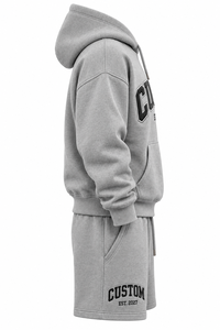 Ensemble sweat-shirt et short gris pour homme personnalisé, 100% coton French Terry, tenue décontractée deux pièces brodée 2027 - Product Image 2