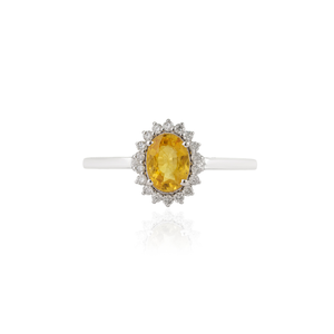 Most Beautiful Best Selling Products 14K White Gold Yellow Sapphire & <b>Diamond</b> Cluster <b>Ring</b> Minimal Handmade Jewelry - Product Image 1