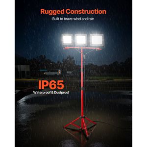 <b>LED</b> <b>Work</b> <b>Light</b> Stand with 21000 Lumens Three Head Portable Camping Lamp Individual Switch 10.83 ft Power Tripod Stand - Product Image 5
