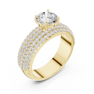 Yellow Gold Round Cut Diamond Engagement Ring for Women Wide Pave Band Luxury Wedding Promise Anniversary Ring - Product Image 5