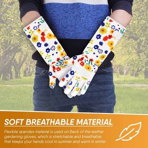 Guantes de Jardinería de Manga Larga para Mujer, Resistentes a Espinas, de Piel de Cabra, con Estampado Floral, Guantes de Jardín con Pantalla Táctil para Podar Rosas - Product Image 5
