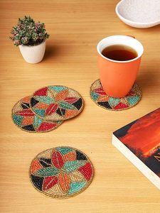 Handmade Beaded Printed Multicolor <b>Matte</b> Finish Coasters for Cups Dining <b>Table</b> Decor - Product Image 6