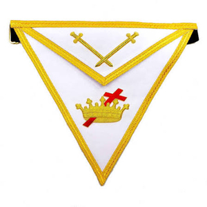 Delantal Morado Ecológico Personalizado de la Fraternidad Templaria con Trenza Dorada, Corona Bordada y Broche de Mariposa - Product Image 2