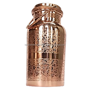 Botella de Cobre con Grabado, Acabado Pulido, Hecha a Mano en India, Beneficios para la Salud, Botella de Agua Potable de Cobre Puro - Product Image 2